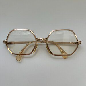 Vintage 60s Gold Hexagonal Eyeglasses Frames Only Made in Italy 52/20